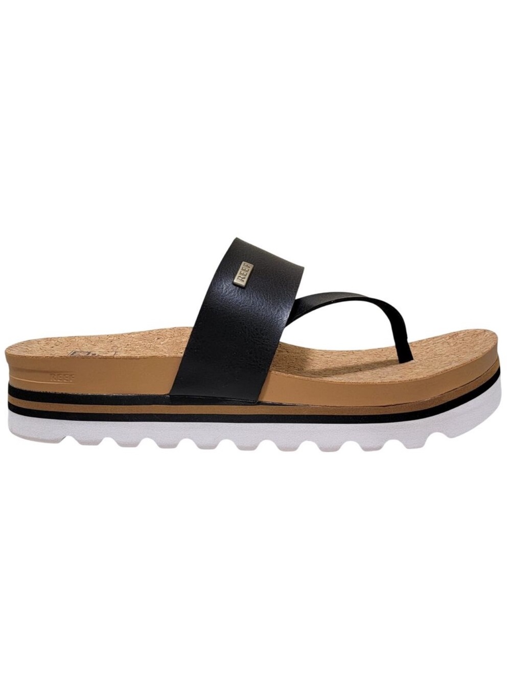 Reef Women’s Black Strap Tan Footbed Platform Thong Sandal